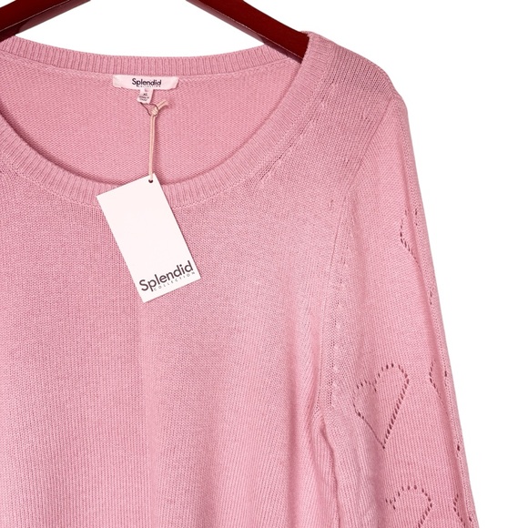 SPLENDID NWT Bullock Heart Sleeve Pointelle Sweater Size XL in Petal Pink - Picture 6 of 11